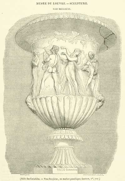 Karyatidernes Hall, Borghese Vase, i Pentelic marmor, højde, Im, 717 (gravering) af French School