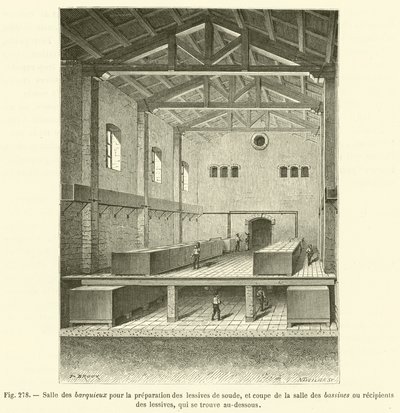 Barquieux-rum til fremstilling af sodavandslud og sektion af bassinrummet (gravering) af French School