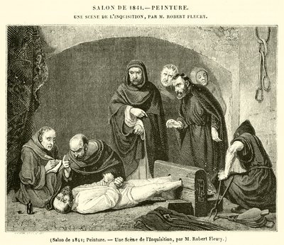 Salon fra 1841, maleri, en scene fra inkvisitionen (gravering) af French School