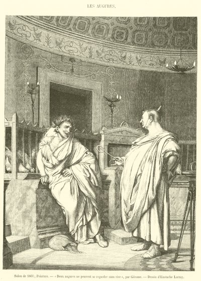 Salon fra 1861, Maleri, To augurer kan ikke se på hinanden uden at grine (gravering) af French School
