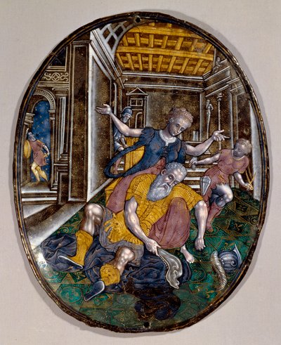 Samson og Dalila Samson mister styrke efter Dalila klippede sit hår. Limoges hæfte. 1575 ca. London Victoria and Albert Museum af French School