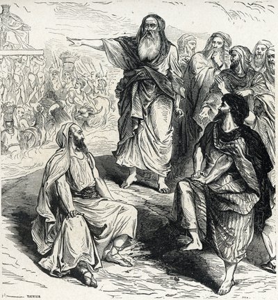 Samuel viser israelitterne farerne ved at have en konge Indgravering fra Lahure privatsamling fra det 19. århundrede af French School