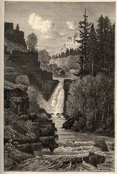 Saut du Doubs (vandfaldsfald) Franche-Comte - indgravering i "" PATRIE"" - PECTURESSE BESKRIVELSE AF FRANKRIG I 6 BINDE AF LUCIEN HUARD - slutningen af ​​det 19. århundrede af French School