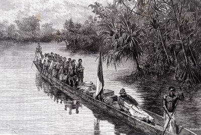 Savorgnan af Brazza i en kano i pandanus i Vestafrika - i "" Tour du Monde"", 2. uge 1887 af French School