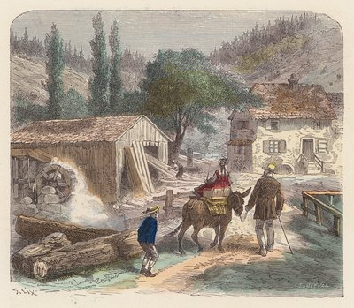 Savværk (farvet gravering) af French School