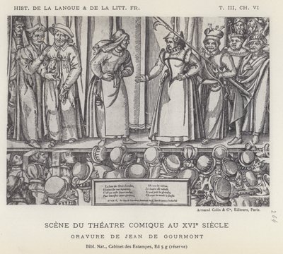 Scene fra det komiske teater i det sekstende århundrede (litho) af French School