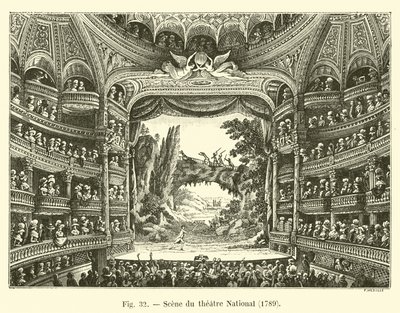 Scene du theatre National, 1789 af French School