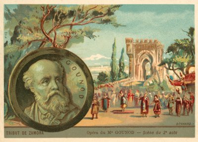 Scene fra Charles Gounods opera Le Tribut de Zamora (chromolitho) af French School