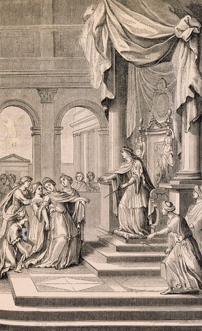 Scene fra Esther af Jean Racine (kobberstik) af French School