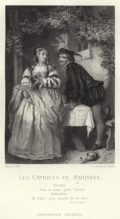 Scene fra Les Caprices de Marianne, et skuespil af Alfred de Musset af French School