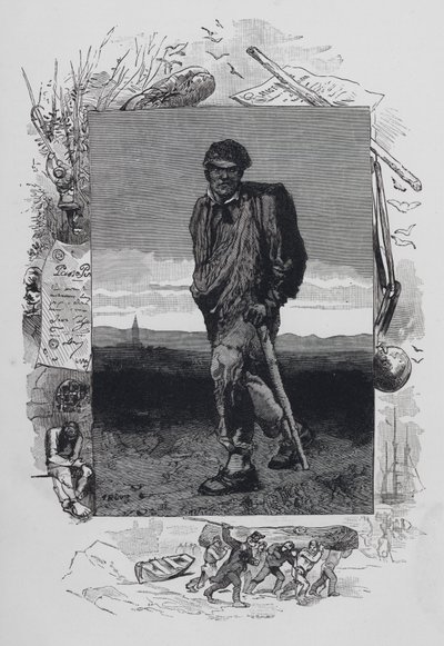 Scene fra Les Miserables, af Victor Hugo: Jean Valjean (gravering) af French School