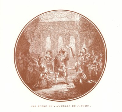 Scene fra Figaros bryllup af Wolfgang Amadeus Mozart af French School