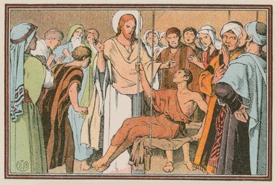 Scene fra Jesu liv (farvet indgravering) af French School
