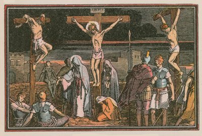 Scene fra Jesu liv (farvet indgravering) af French School