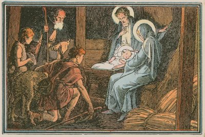 Scene fra Jesu liv (farvet indgravering) af French School