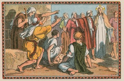 Scene fra Jesu liv (farvet indgravering) af French School