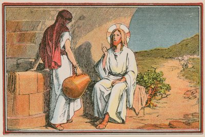 Scene fra Jesu liv (farvet indgravering) af French School