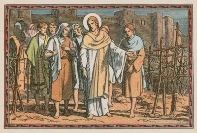 Scene fra Jesu liv (farvet indgravering) af French School