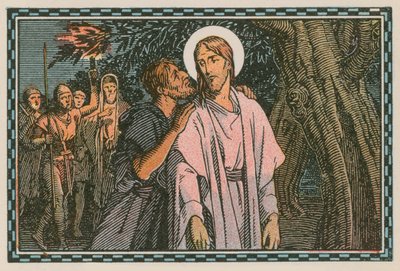 Scene fra Jesu liv (farvet indgravering) af French School