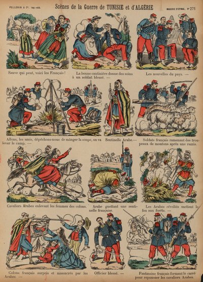 Scener fra de franske kolonikrige i Algeriet og Tunesien (farvegravering) af French School