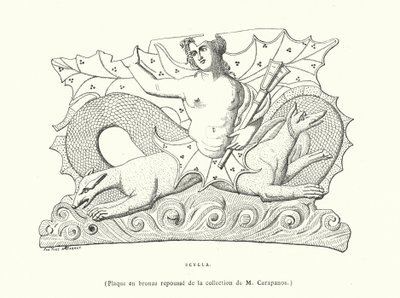 Scylla, oldgræsk bronzeplade (gravering) af French School