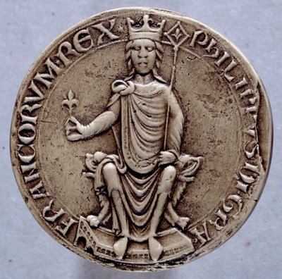 Segl af kong Philip II dit Philippe Augustus (1165-1223) Paris fra det 13. århundrede, Archives Nationales af French School