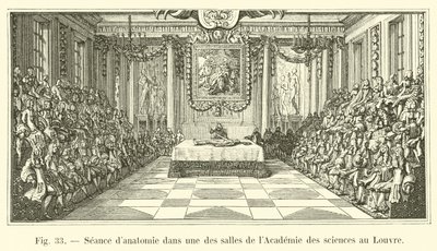 Anatomi-session i et af værelserne på Videnskabsakademiet på Louvre af French School