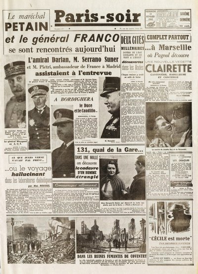 Anden Verdenskrig (1939-1945) - Anden Verdenskrig (WWII eller WW2): PARIS KILDE [Nr. 237] af 14/02/1941 - Møde mellem LE MARECHAL PETAIN og GENERAL FRANCO - af French School