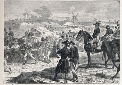 Anden koalition: den franske hær under kommando af Marechal Brune vandt de engelske tropper fra hertugen af York i Holland, oktober 1799. af French School