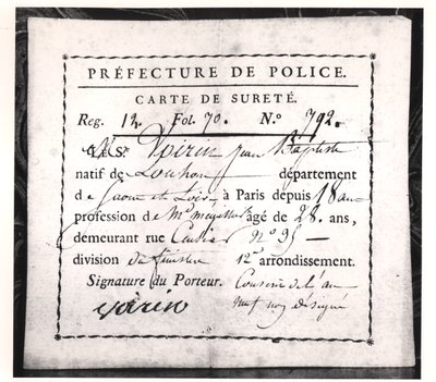 Sikkerhedskort, 1808 (pen og blæk på papir) af French School