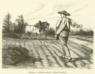 Såning, gammel metode (gravering) af French School