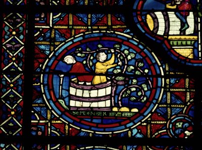 september, fra Zodiac-vinduet, 1200-tallet af French School