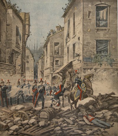 Alvorlige problemer i Italien: optøjer i Milano, illustration fra Le Petit Journal: Supplement illustre, 22. maj 1898 af French School