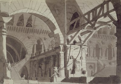 Scenografi i stil med Piranesis fængselstegninger, ca. 1800 (pen, blæk og vask) af French School