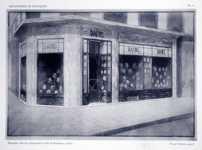 Butiksfront, plade 4, illustration fra Devantures de Boutiques af Louis-Pierre Sezille, Paris, 1927 af French School