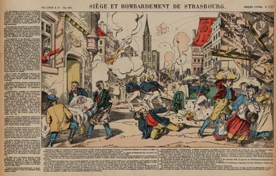 Belejring og bombardement af Strasbourg, fransk-preussisk krig, august-september 1870 (farvet gravering) af French School