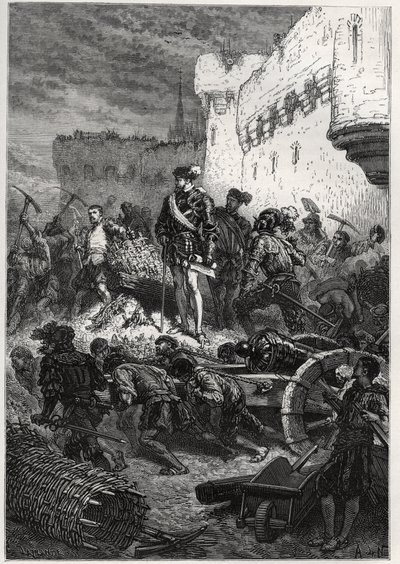 Siege de Metz (1552) - Francois de Guise og værkerne på voldene i Metz - gravering fra "" Frankrigs historie fortalt til mine børnebørn"" - af Francois Guizot - 1872-1876 af French School