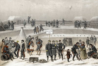 Belejring af Paris i 1870 under krigen 1870-1871. Soldaterne forbereder forsvaret af byen: man kan se en soldat i bunkeren. af French School