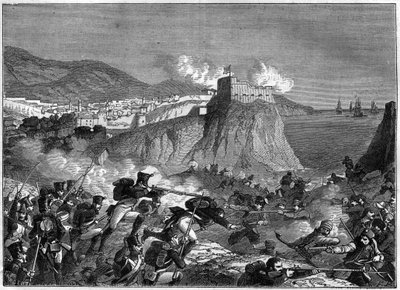 Belejring af Ragusa (Republikken Ragusa) (Ragusa på kroatisk Dubrovnik) under Napoleonskrigene i maj og juni 1806 (Dalmatien-kampagne af general Molitor og Lauriston) - i "" Imperiets historie efter konsulatets historie"" af Adolphe Thier af French School