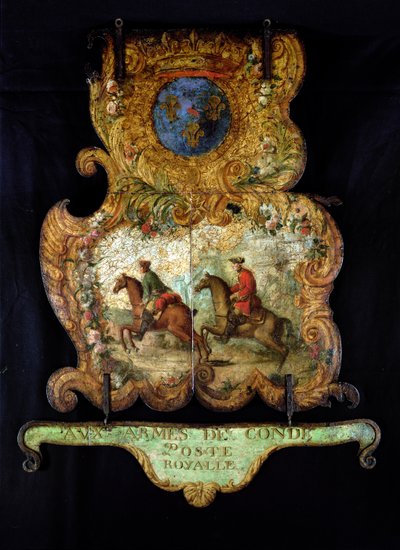 Tegn til Royal Mail of Chantilly med Conde-våbenskjoldet (malet metal) af French School