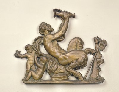 Skilt fra en vinhandler, der viser en faun, der drikker (træ) af French School