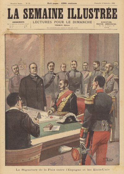 Underskrivelse af en fredsprotokol om afslutning af fjendtlighederne i den spansk-amerikanske krig, Washington DC, 12. august 1898 af French School