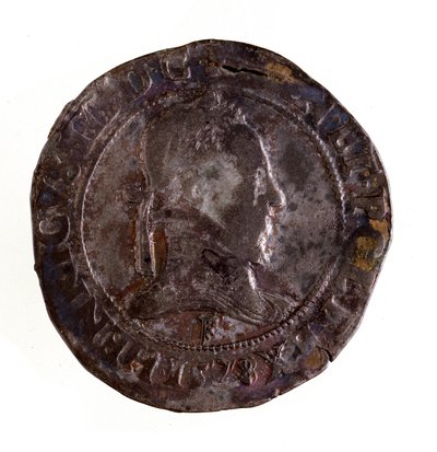Sølv fransk testoon (teston), regeringstid af kong Henrik III af Frankrig (Henri III) (1574-1589) Diam. 3,5 cm Napoli, museo archeologico af French School
