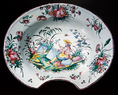 Oprigtig tallerken med stenhuggerdekoration, ca. 1780 (polykromeret fajance) af French School