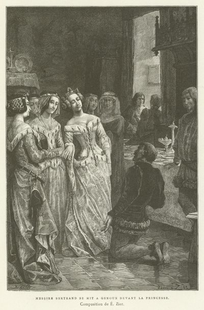 Sir Bertrand knælede foran prinsessen af French School