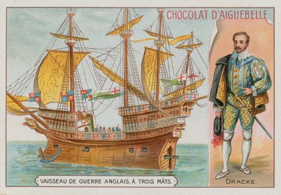 Sir Francis Drake og et tremastet engelsk krigsskib af French School