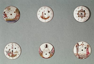 Seks lommeure dekoreret med revolutionære symboler (metal og emalje) af French School