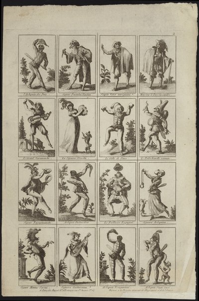 Seksten paneler forestillende figurer i kostume af French School