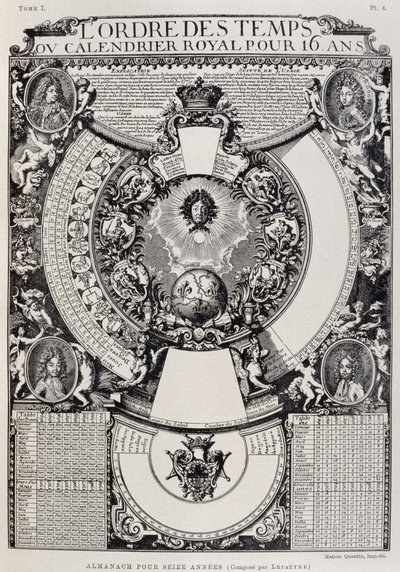 Seksten års almanak designet af Lepautre, gravering fra Dictionary of furnishing and decoration, bind I af French School