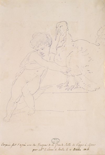 Skitse fra den store sal i Poggio a Caiano, 12. oktober 1813 af French School